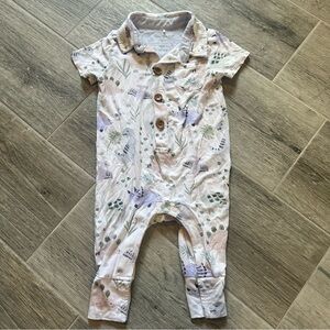 Posh Peanut Short Sleeve Collared Henley Romper Milo Dinosaurs Bamboo 6-9 Months